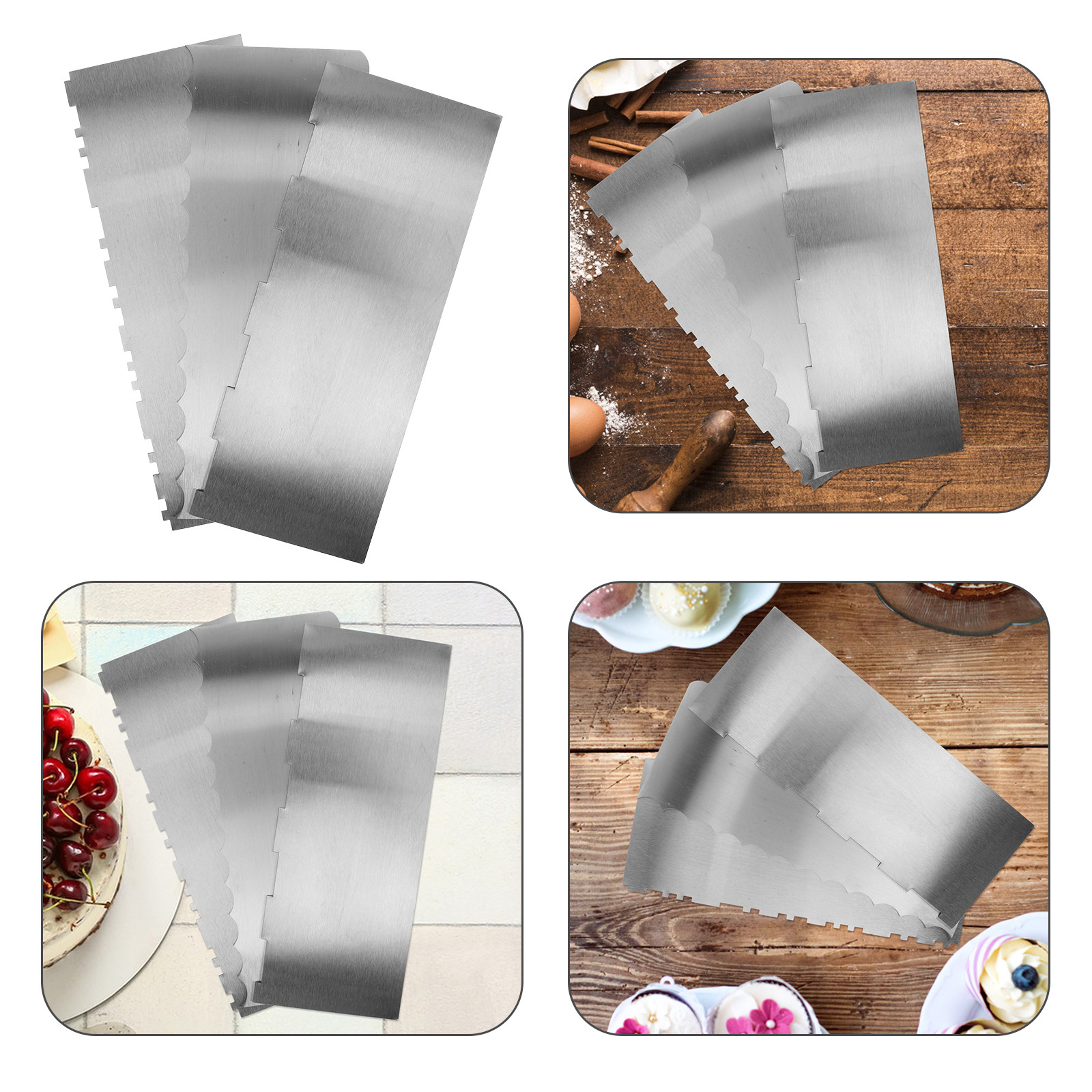 Fondant Smoother Set - 3Pcs Stainless Steel Cake Smoother Scraper