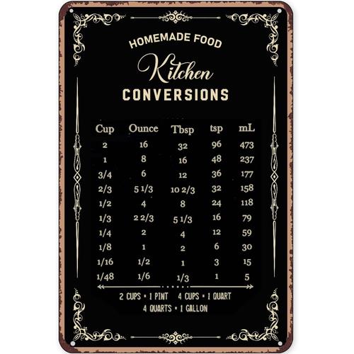 Kitchen Baking Conversion Chart - Rustic Tin Sign Decor Baking Signs