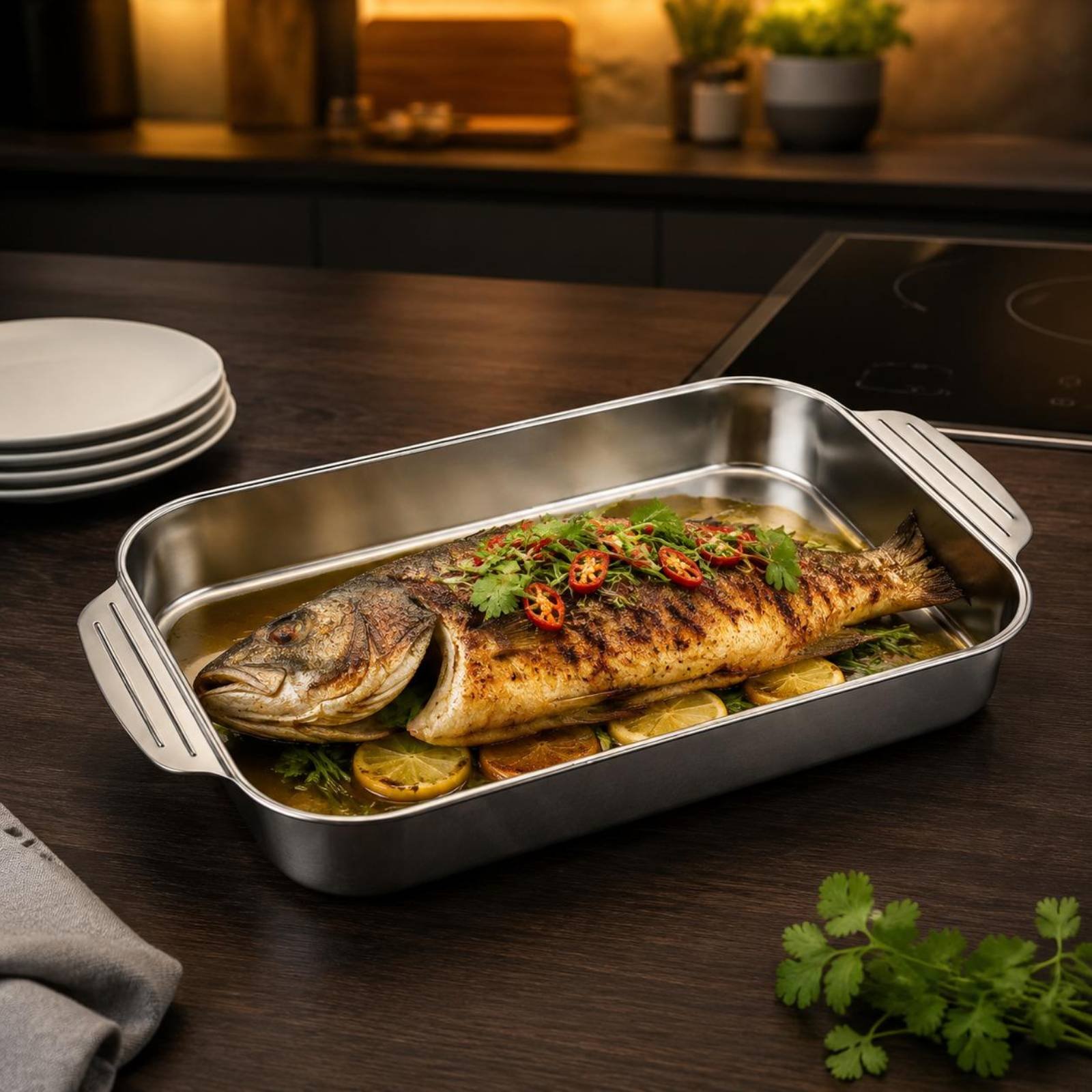 Kitchen Baking Corner - Stainless Steel Roasting Pan Raised Walls