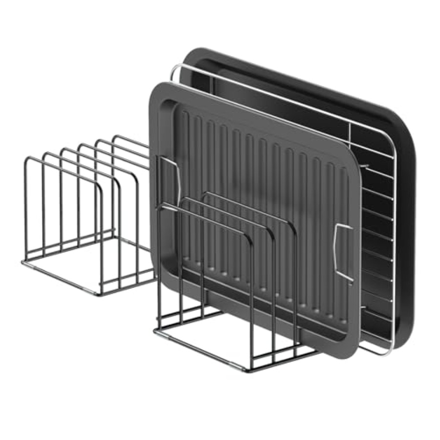 Kitchen Baking Pan Organizer - Kitchen Cabinet Organizer, Steel Cookware Holder,
