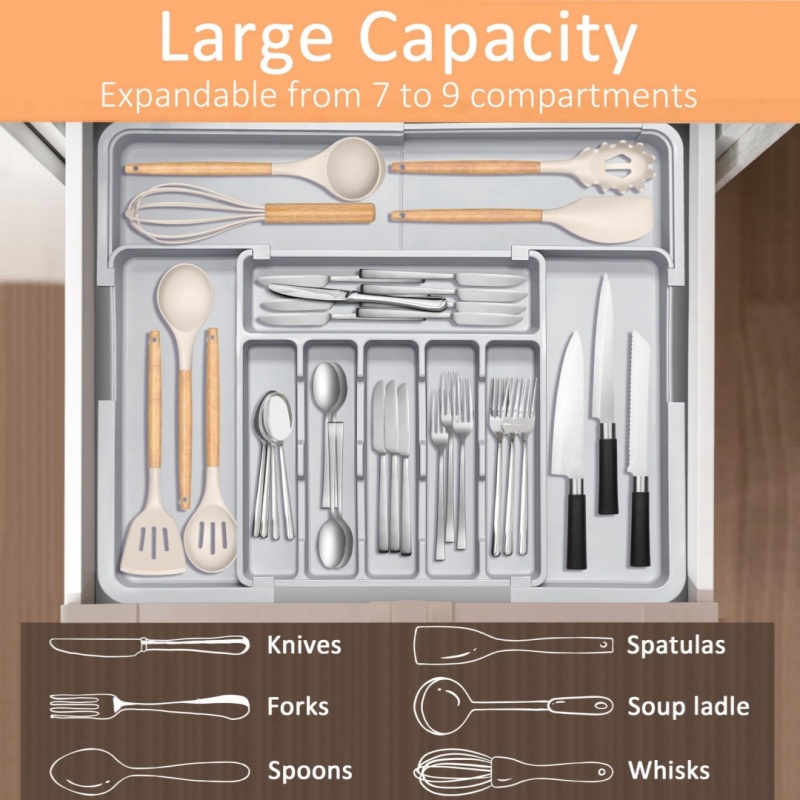 Kitchen Baking Tins - Grey Expandable Kitchen Utensil Drawer Organizer,