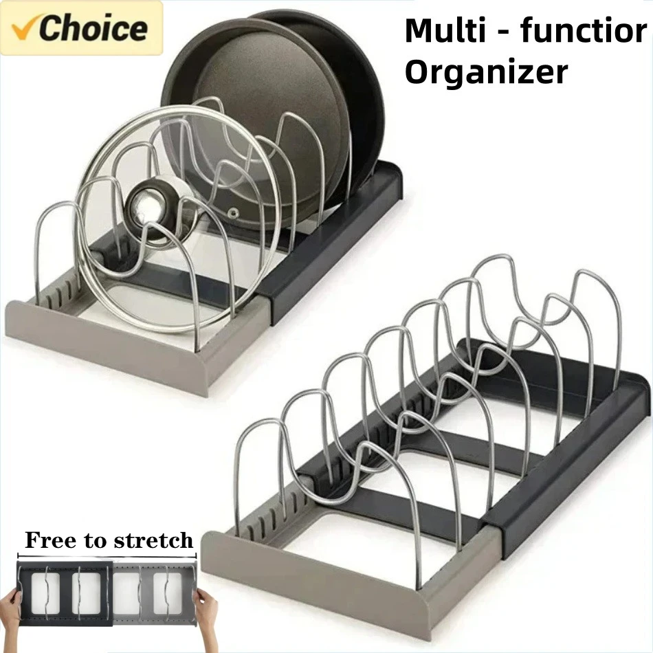 Kitchen Baking Pan Organizer - 1Pc 7-grid Telescopic Pot Rack,Pans Organizer,Space-saving