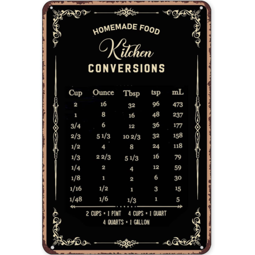 Kitchen Baking Conversion Chart - Rustic Tin Sign Decor Baking Signs
