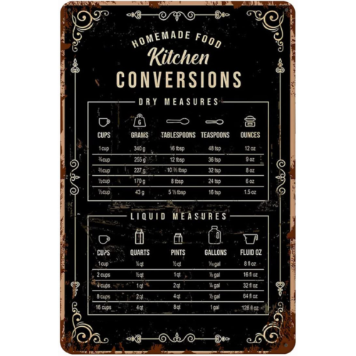 Kitchen Baking Conversion Chart - Vintage Funny Metal Tin Sign 12x8