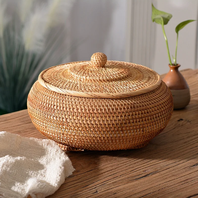 Kitchen Baking Tins - Handwoven Rattan Storage Box With Lid