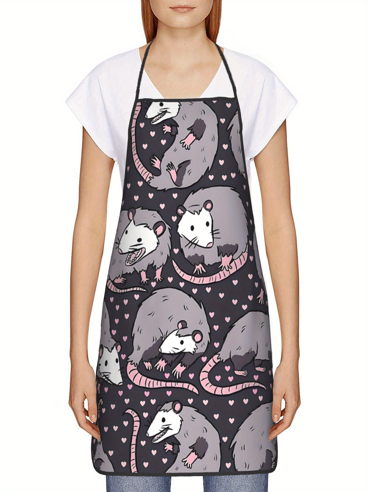 Cute Opossum Pattern Apron Bla - Kitchen Baking Background recension och pris